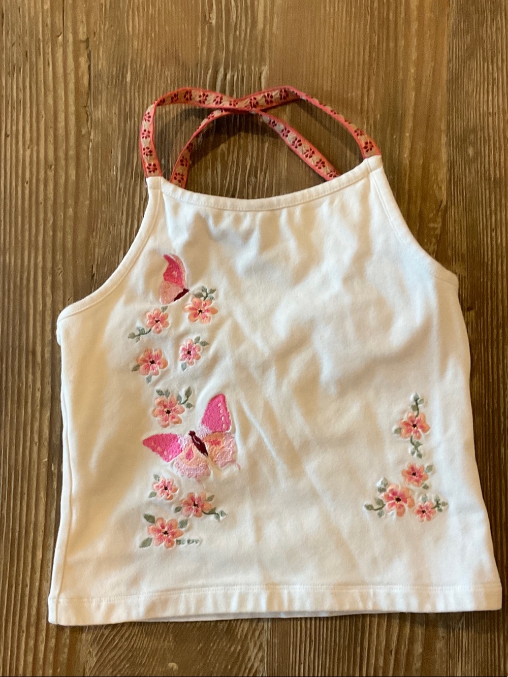 Limited Too White Tank Top with Pink Butterfly & Floral Embroidery